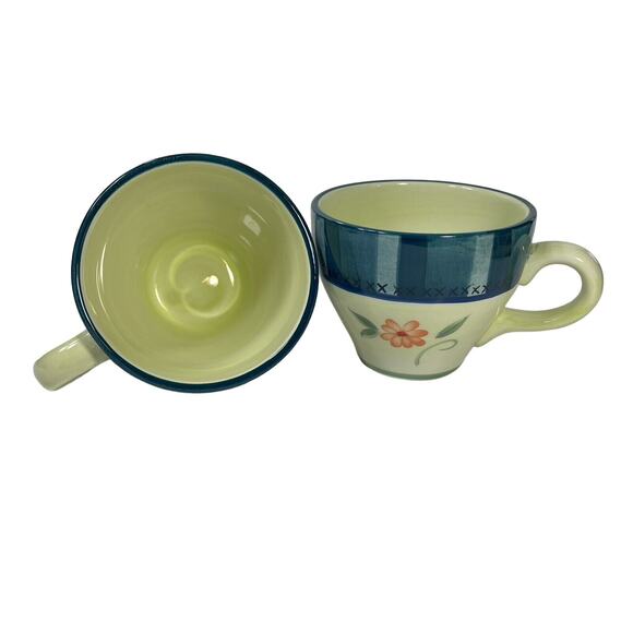 Set of 2 Pfaltzgraff Verona Coffee Cups Green Blue  Floral 16 oz Mug Cottagecore - Picture 3 of 13